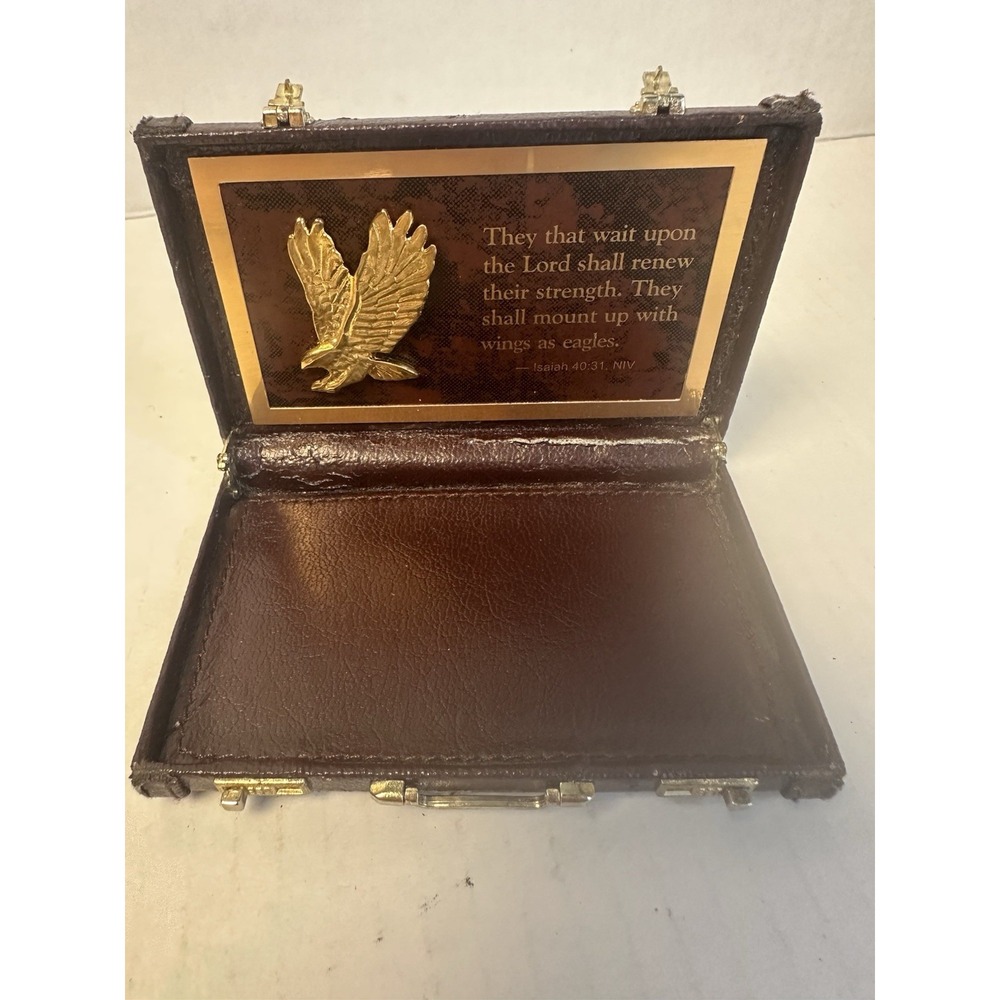 Vintage Mini Briefcase Box Eagle Isaiah 40:31 Bible Verse Christian Card Holder